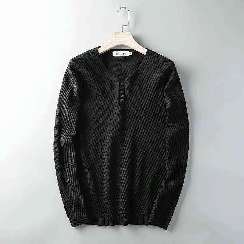 Tröjor Pullover Män V-Neck Solid Långärmad Varm Slim Fit Sweater Mens Knitwear Pull Homme Bomull Bekväm Stickad Outwear 211221