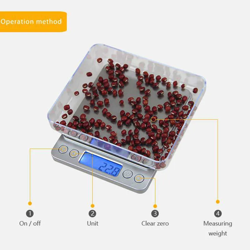 Balance de cuisine électronique LCD portable Balance de cuisson Outils d'ure de cuisson numérique en acier inoxydable numérique balance alimentaire 0,01g 210728