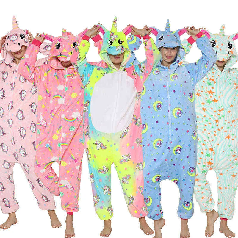 Adulto animal pijama mulheres unicórnio sleepwear onesie kigurumi panda pajama anime cartoon macacão inverno coelho nightie jumpsuit 211109