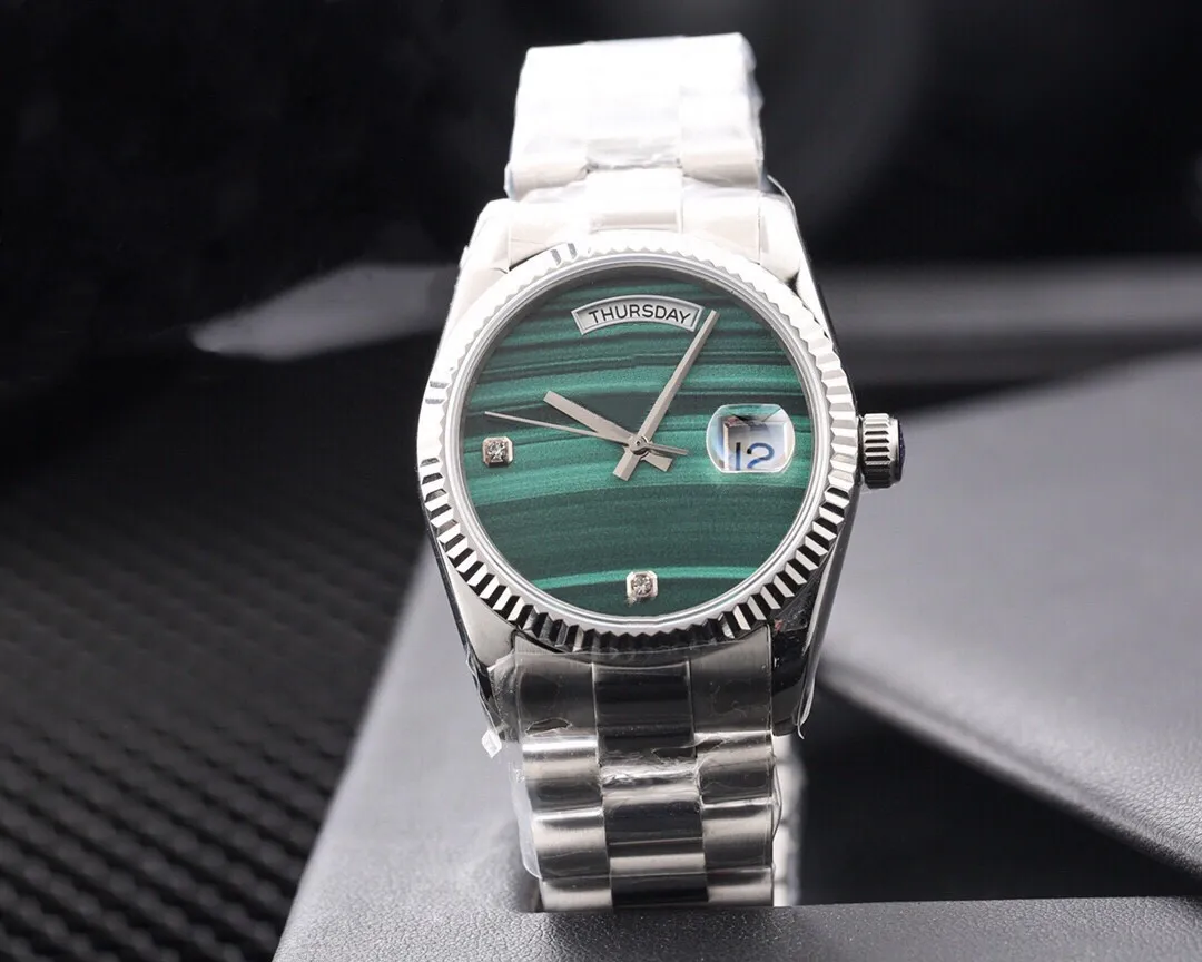 Klassische Herren-Armbanduhr mit automatischem mechanischem Kalender, minimalistische natürliche türkisfarbene Uhren, Edelstahlarmband, Wochenuhr