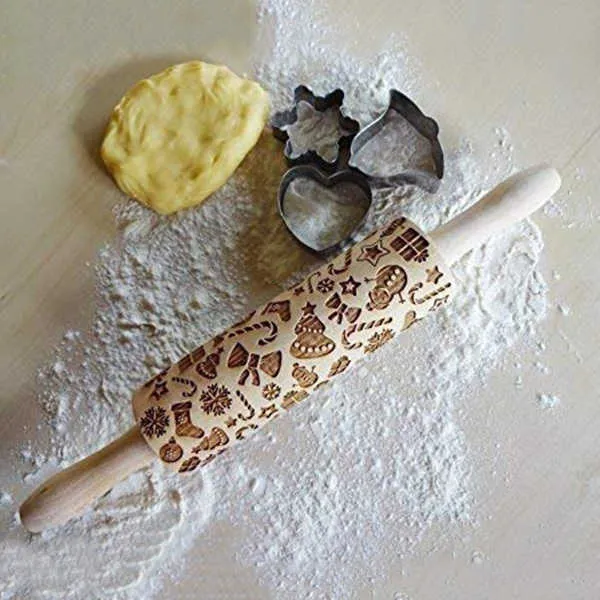 Christmas Gift Pattern Embossing Rolling Pin For DIY Kitchen Gingerbread Cookies LB 211008