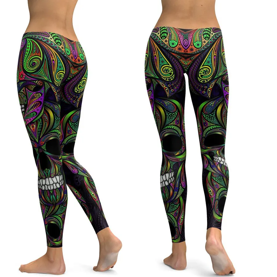 LIFI Ornementales Crâne Leggings Femmes Pantalons De Yoga Gym Leggings Fitness Vêtements De Sport Élastique Serré Yoga Leggings 201014