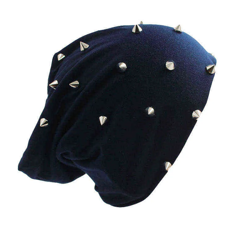 Yeni Moda Hip Hop Sonbahar Erkek Beanies Skullies Perçin Rahat Sıcak Şapka Marka Simli Güzellik Şapka Bonnet Satış Y21111