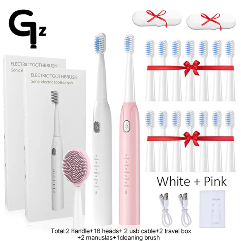 GeZhou S802 Sonic Electric Toothbrush USB Rechargeable adult Waterproof Ultrasonic automatic 5 Mode toothbrush for children 220224