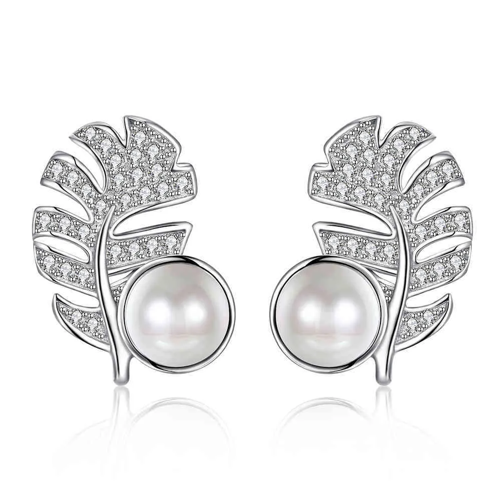 ZEMIOR Pearl Women Orecchini in argento sterling 925 con foglie Regalo di anniversario romantico la fidanzata