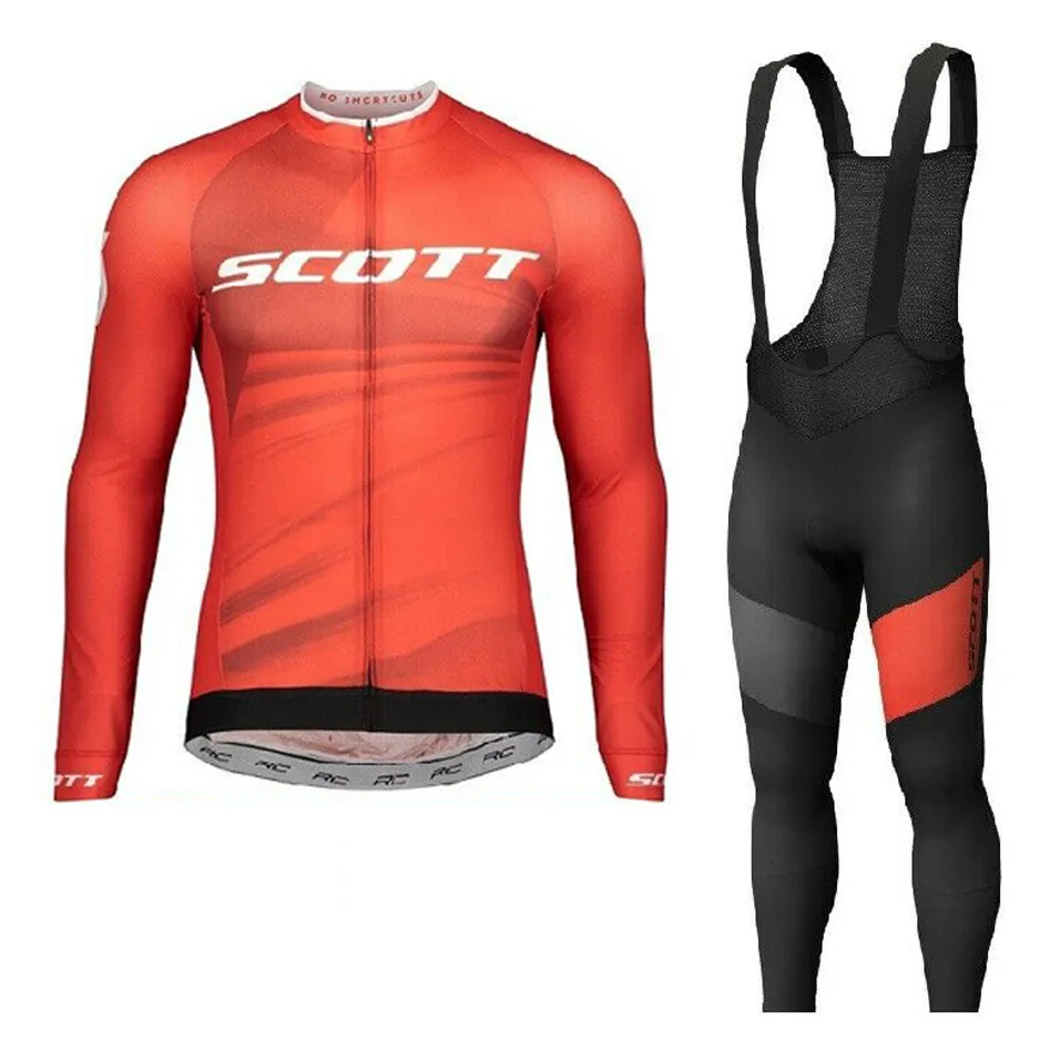 Scott Team Cycling Jersey Bib Pants Suit Men Long Mtb Mtb Bicycle Outfits Road Bike Clothing Wide Voride Sportswear Y22394