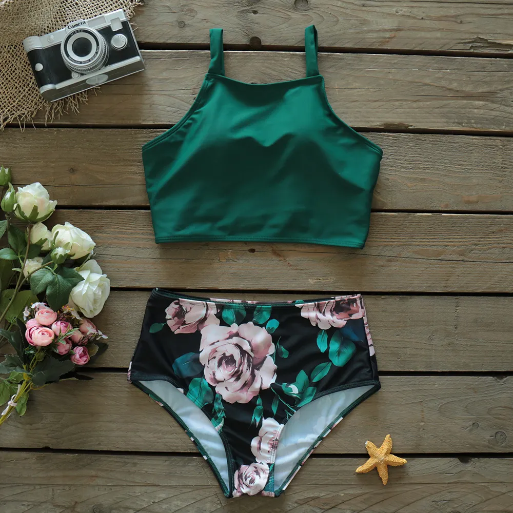 높은 허리 수영복 섹시한 비키니 여성 수영복 빈티지 높은 목 비키니 세트 수영복 수영복 착용 Biquini 플러스 사이즈 XXL 210305