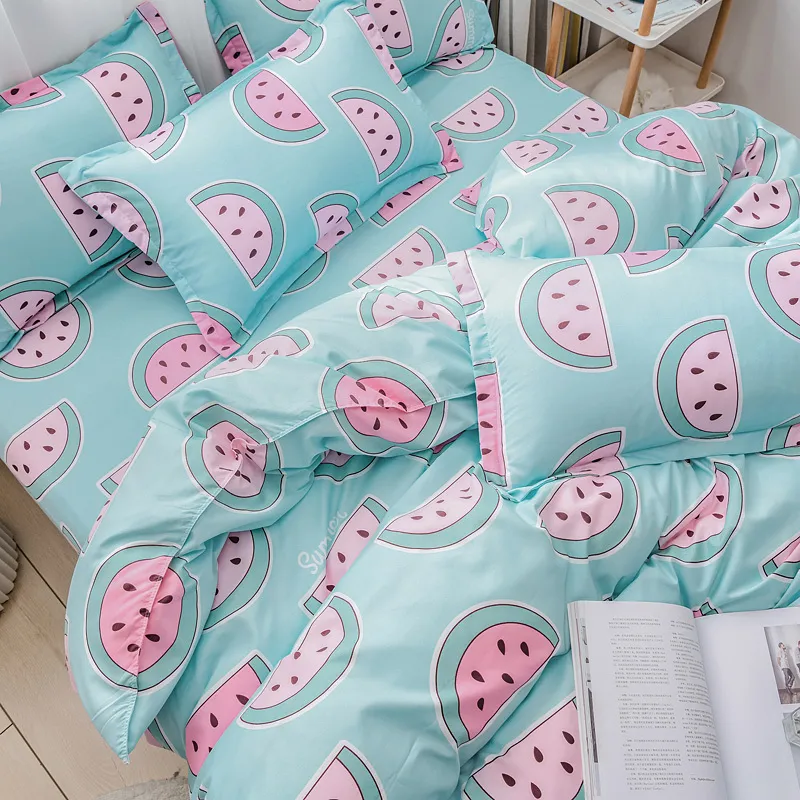Ny vattenmelon sängkläder uppsättning duvet täcker satsar bedshetta pillowcaes sängkläder blomma sängset full storlek sängkläder för flicka 150x200 cm 210309