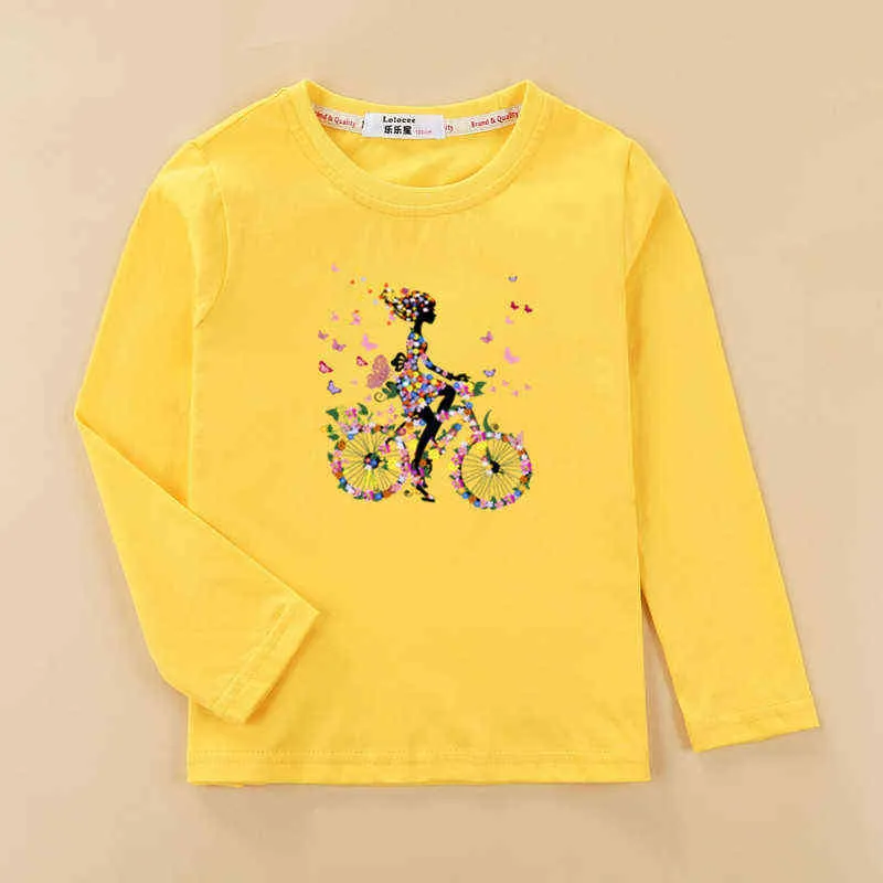 T-shirt divertente ragazze ragazza di fiori vestiti da bici bambini maglietta a maniche lunghe bambini 100% cotone top tee bambina G1224