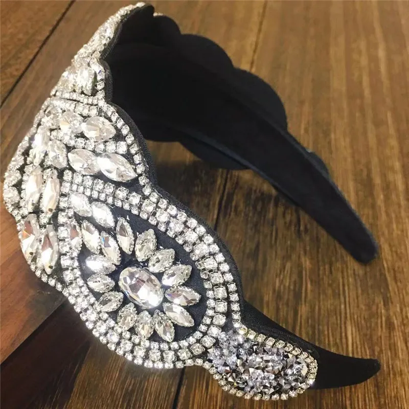 Design large luxe baroque strass bandeau pour femmes couleur argent plein cristal diamant bandeau cheveux cerceau filles Gift231j