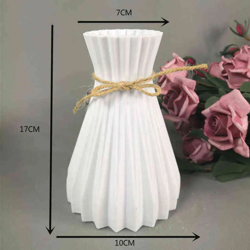 Vase Dekoration Haushalt Kunststoff Vase weiß Rattan Taille Handwerk Hause Blumenmädchen Korb für Hochzeit 211215