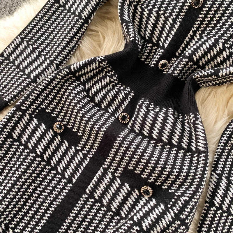 女性デザインニットドレス韓国の暖かい長袖スリム鉛筆ドレス秋冬ボディコンセーターショートドレス210602