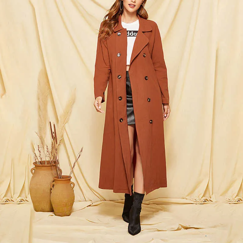 가을 여성 긴 트렌치 코트 캐주얼 느슨한 더블 브레스트 레이디 겉옷 윈드 브레이커 플러스 크기 W230 210526