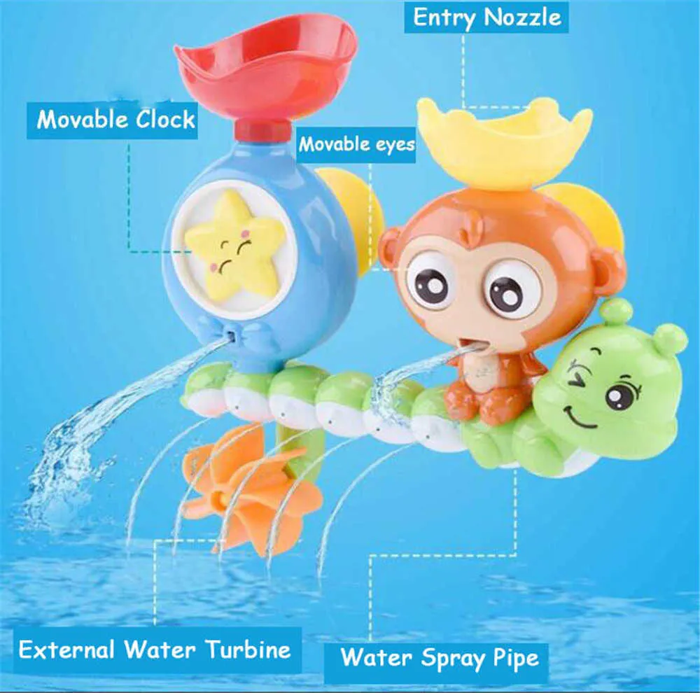 Bricolage bébé jouets de bain ventouse piste jeux d'eau dessin animé singe classique douche jouet salle de bain natation enfant 210712
