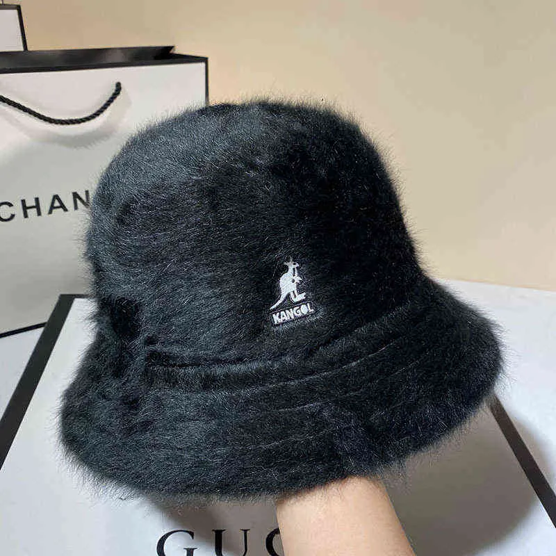 KANGOL Мех Кролика Шляпа Рыбака Зима Последние Кенгуру Вышивка Марка Купол Шляпа Конфеты Цвета Дизайнер Роскошные Панама Леди Cap X220214