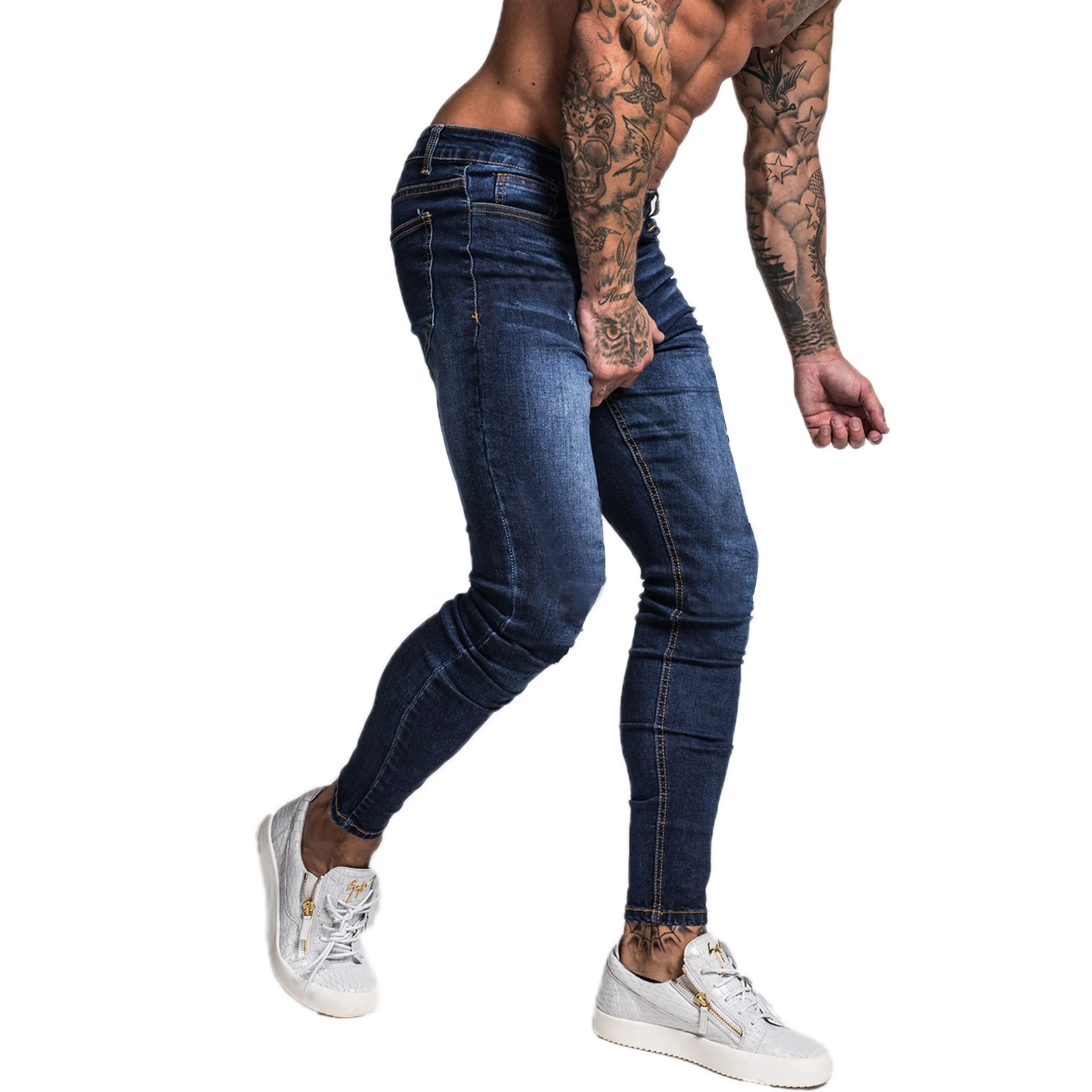 Blau Marke Jeans Männer Slim Fit Super Skinny Jeans für Männer Hip Hop Straße Tragen Dünne Bein Mode Stretch Hosen zm121