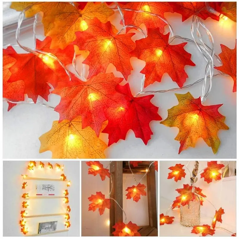 1, 5, 2, 3M, luces LED DIY de otoño con forma Artificial, cadena de luces LED para fiesta, cumpleaños, adornos navideños para el hogar 327T