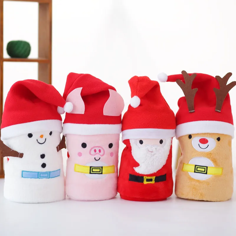 Domowe koce kreskówki Santa Claus Elk Snowman Christmas Pig Hat Flanel Koc Boże Narodzenie Kreatywne prezenty