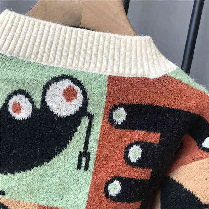 Jesień/zima odzież dziecięca dla dziewczynek chłopcy kreskówka abstrakcyjny wzór sweter rozpinany zimowe ubrania dla dzieci sweter 211106