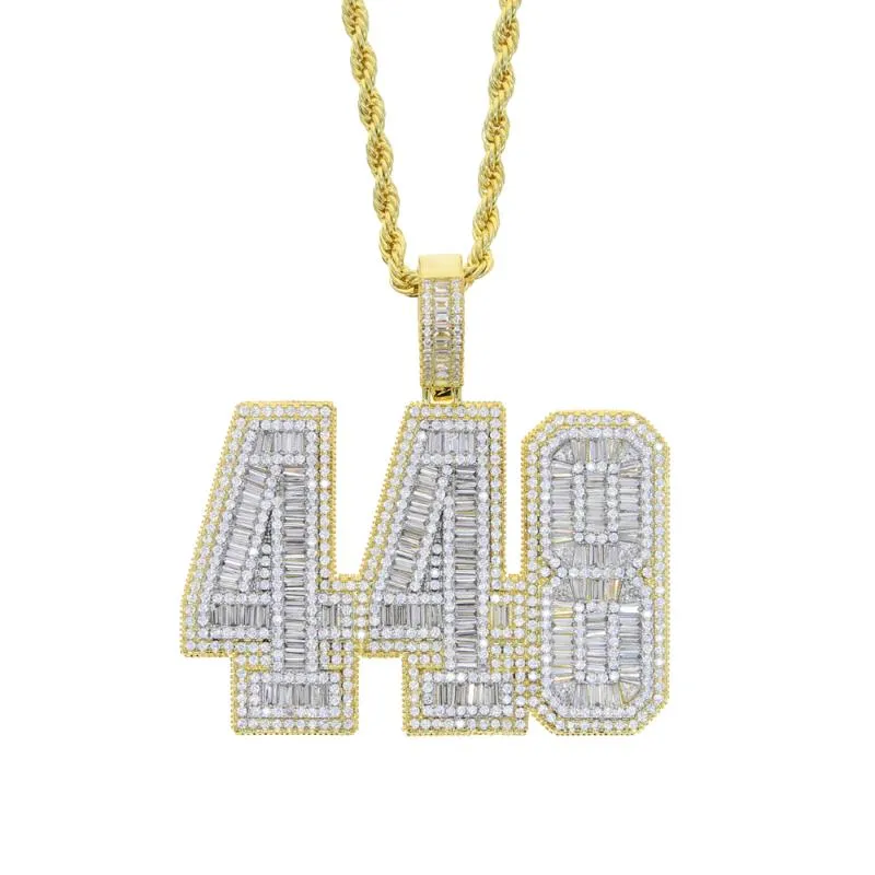 Chains Iced Out Big Large Number 448 Charm Pendant With Full White 5A Cz Paved Long Rope Chain Necklace For Men Friend Hip Hop Jew194n