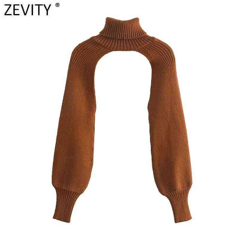 Zevity Women TurtleNeck襟長袖編みセーターFemmeシックなデザインカジュアルプルオーバーハイストリートレディーストップスS434 211103