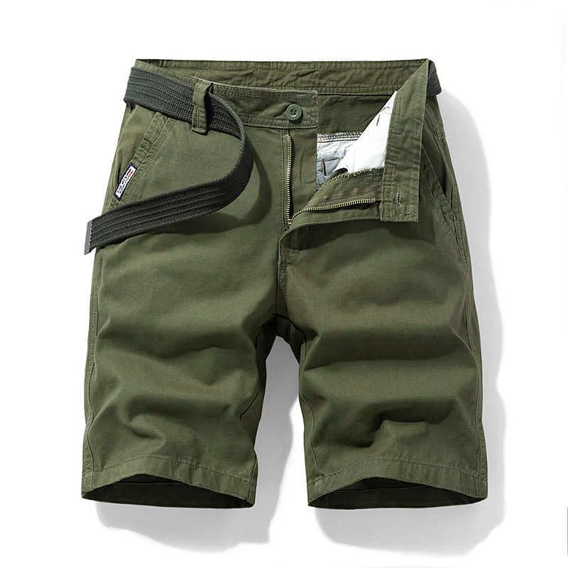 Verão Algodão Homens Carga Shorts Casual Cor Sólida Caqui Calças Curtas Marca Roupas Bocador Militar Militar 210714