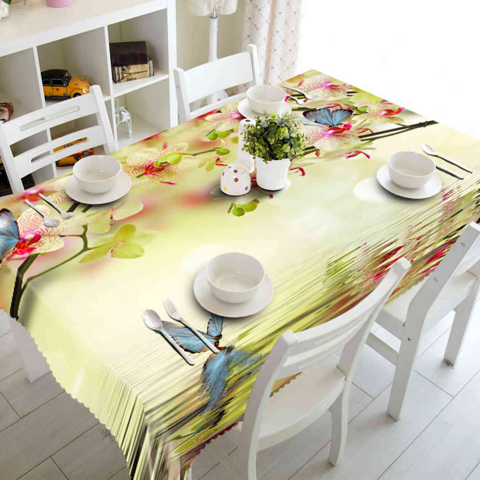 Europeisk rund 3d bordduk lila lavendel blommor mönster tvättbar polyesterduk rektangulär bord täcker bröllop dekoration 211103