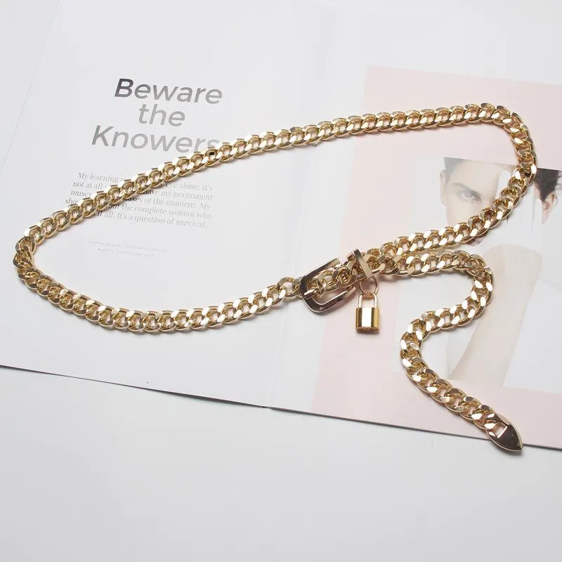 Bälten 2022 Gold Chain Belt Lock Metal for Women Cuban Key Chains Silver Punks Dress Waistband Long Ketting Riem Cummerbunds2316