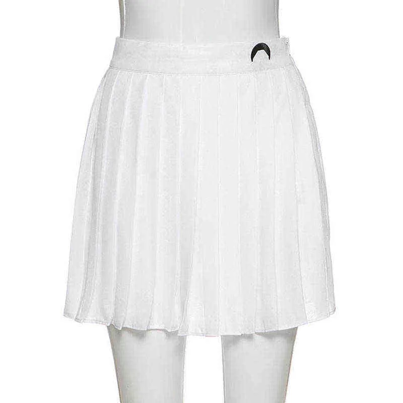 2021 Women Pleated Skirt Mini High Waist Evening Party Sexy Ladies Clubwear Moon Embroidery Print Solid Summer Clothing G220309
