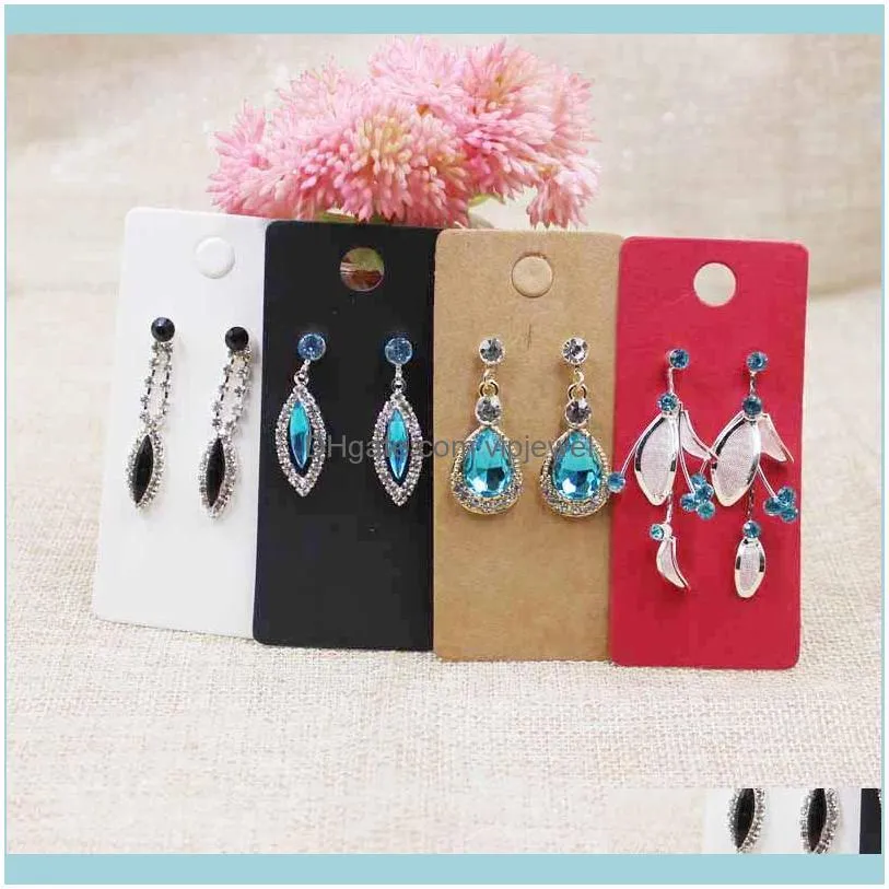 200pcs 4*9cm kraft/black /hot pink/white paper blank jewelry display card cardboard earring package hang tag card