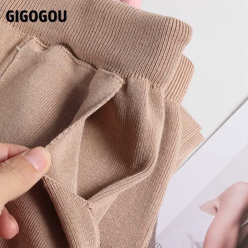 Gigogou Bahar Polka Dot Baskılı 2 Parça Set Kadın Kısa Kollu Örme Kazak Kadın Üst + Pantolon Takım Elbise Yaz Eşofmanlar 210714