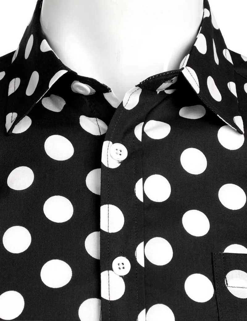 Black White Wolka Dot рубашка мужчины Chemise Homme повседневная кнопка Мужские платье рубашки садовые точки Camisas Masculina USA Size XS-XXL 220222