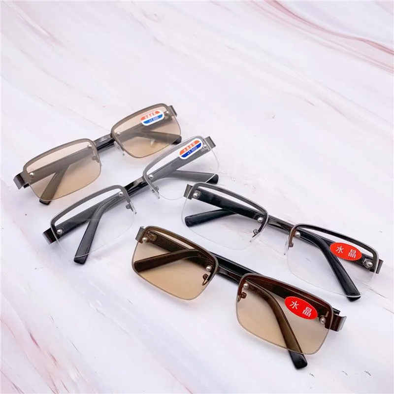 Sonnenbrille YCCRI 2021 Kristallglas Brillen Mode Halbrahmen Perforierte Leserahmenlose Brille251S