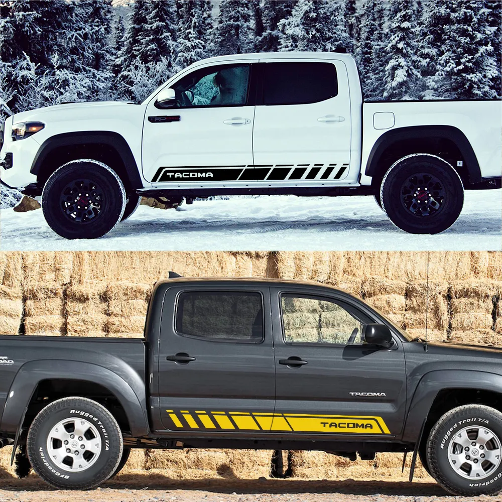 2 PZ Auto Entrambi I Lati Decalcomanie Stile Auto Porta Laterale Gonna Grafici Adesivi In Vinile Della Banda Toyota Tacoma Racing Accessori Esterni210d