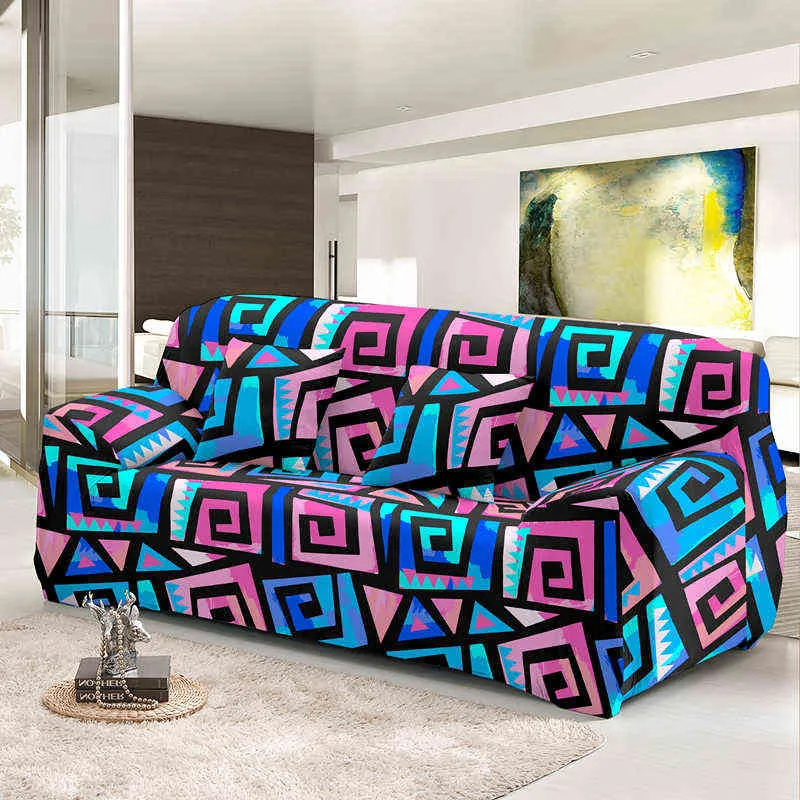 Moda Geometryczne Kształt Kształt Sofa Pokrywa do salonu 1/2/3/4 Seaters Universal Size Elastic Slipcover Case PillowCazy Dostępne 211116