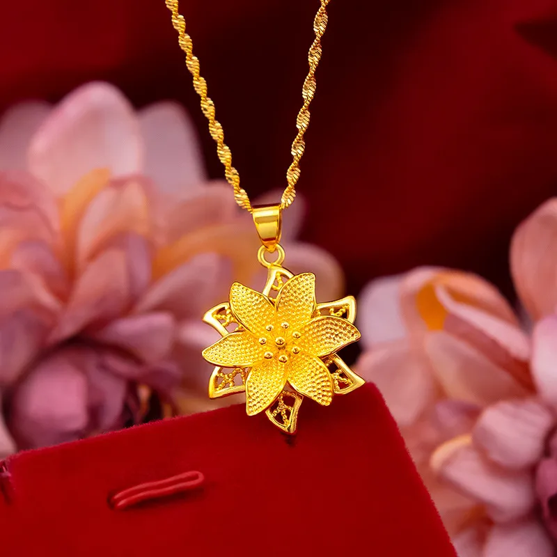 Vacker blomma hängkedja filigran 18k gult guldfylld kvinnamodsmycken3097