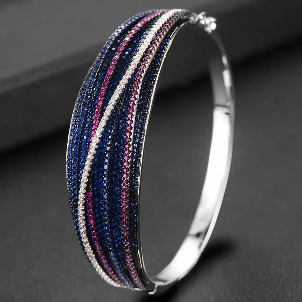 Godki Luxury Cross Lines Bracelet Manchette pour femmes Mariage Plein Zircon Cubique Cristal CZ Dubai Bracelet Bijoux de fête 2019 Q0720