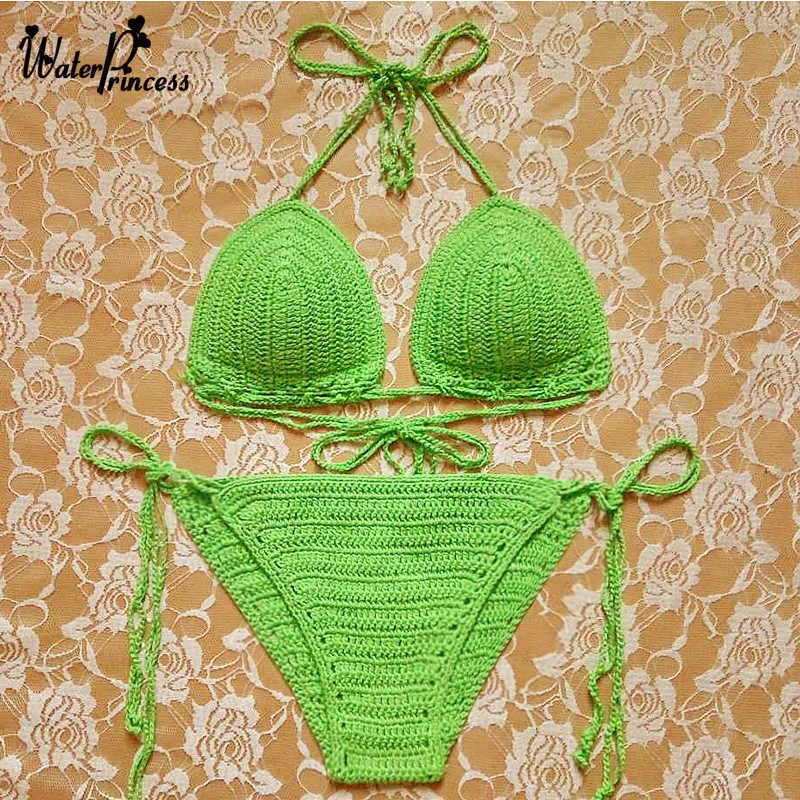 Biały Bikinis Handmade Crochet Bikini Set Sexy Kobiety Swimwea Kobiet Sun Summer Swimsuit Tankini Kitater Damski kostium kąpielowy 210722