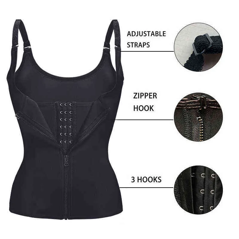 Fajas Reductoras Compression Body Shaper Vest Women Waist Trainer Cincher Zipper Tummy Control Corset Slimming Upright Posture 211112