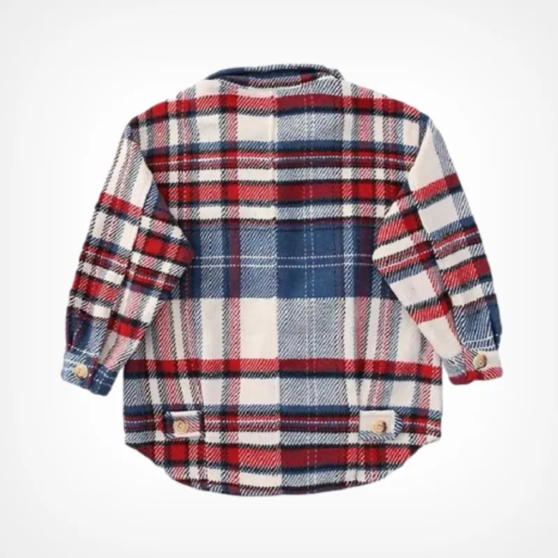 Mode baby meisje jongen plaid shirt jas katoen kind shirt dikke wol losse outfit winter lente val baby casual kleding 3-14Y 210306