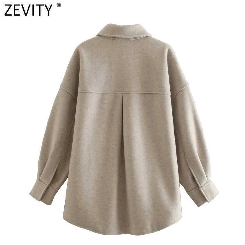 Zevity 여성 빈티지 솔리드 컬러 큰 포켓 패치 캐주얼 셔츠 코트 여성 streetwear outwear 세련 된 느슨한 재킷 탑 CT615 210603