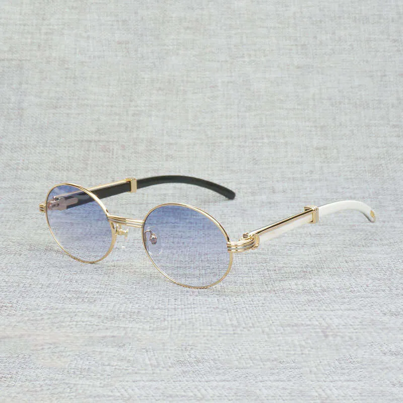 Vintage White Buffalo Horn Solglasögon Män runt Natura Wood för Woemn Outdoor Clear Glasses Shades9612813