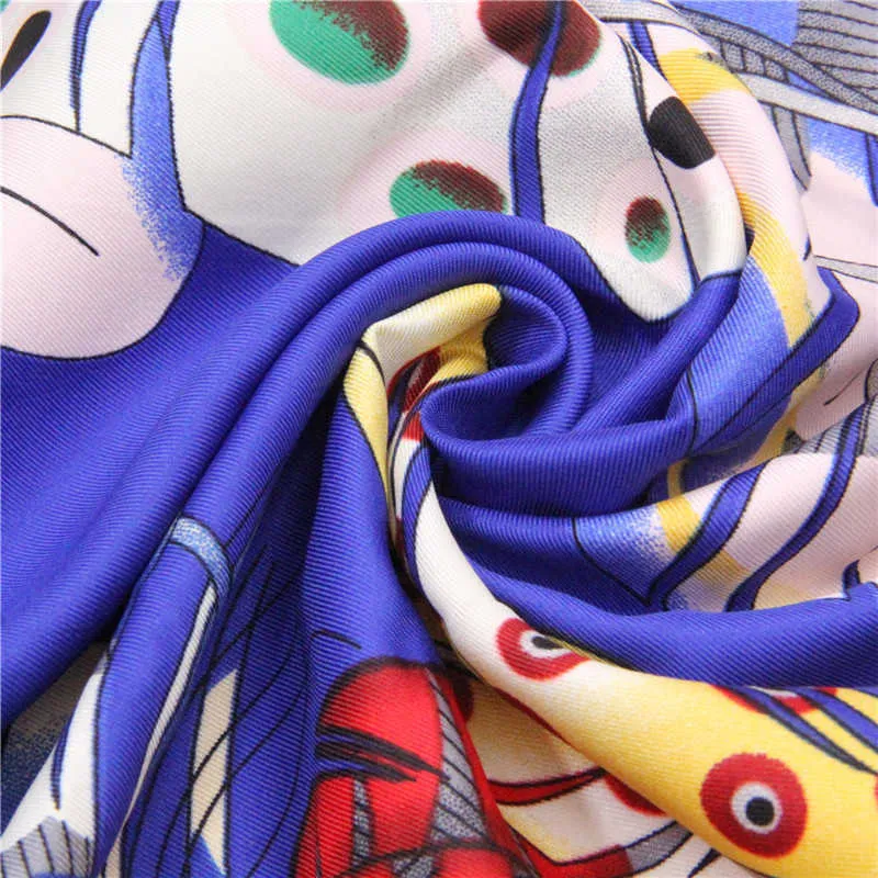 2021 Женщины негабаритный шарф 130 * 130см Twill Silk шарф перья перья печать квадратный шаль крупные обертывающие шейки роскошные шарфы Q0828