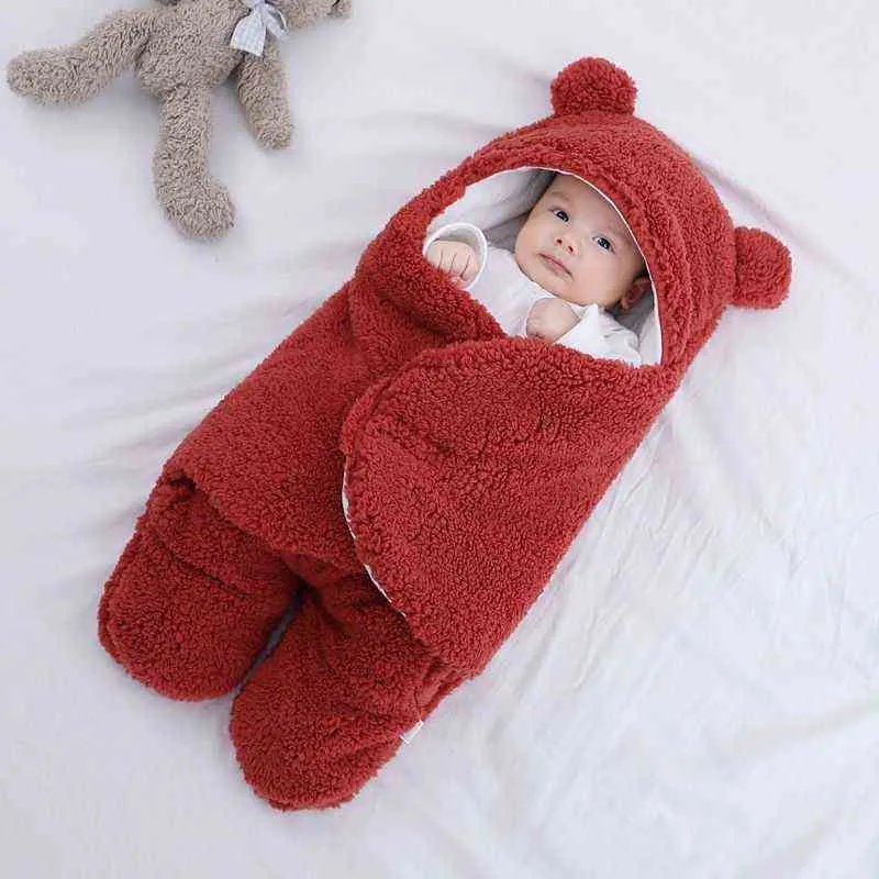Cute Born Baby Boys Girls Koce Plush Swiaddle Wrap Ultra-Soft Fluffy Fleece Sleeping Torba Bawełna Miękki Pościel Baby Stuff 211029