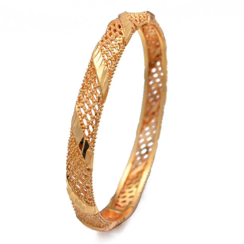 24k Mellanöstern Arab Dubai Armband Guldfärg Bangles För Kvinnor Bride Girl African Gold Färg Smycken Trendiga Gåvor Q0720