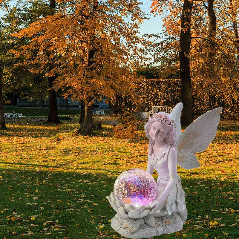 Outdoor Solar Lampa Luminous Fairy Girl Led Lights Wodoodporna Ogród Yard Art Ozdoby Anioł Figura Rzeźba Rzemiosła 211101