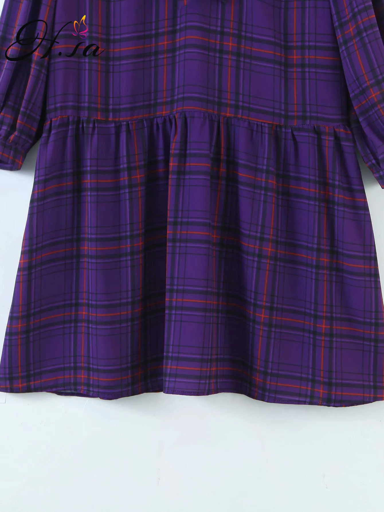 H.SA Mulheres Primavera Vestidos de Manta De Manga Longa Cintura Alta Vestidos Curva Amarrado Pescoço Camisa Roxo Vestidos de Algodão Vestidos 210716