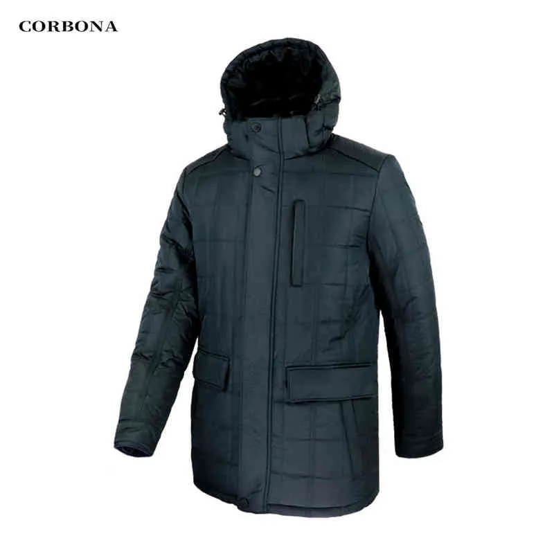 CORBONA Fur Collar Men's Coat Oversized Temperature Visualization Heavy Vintage Business Casual Korean Style Male Parka 211206