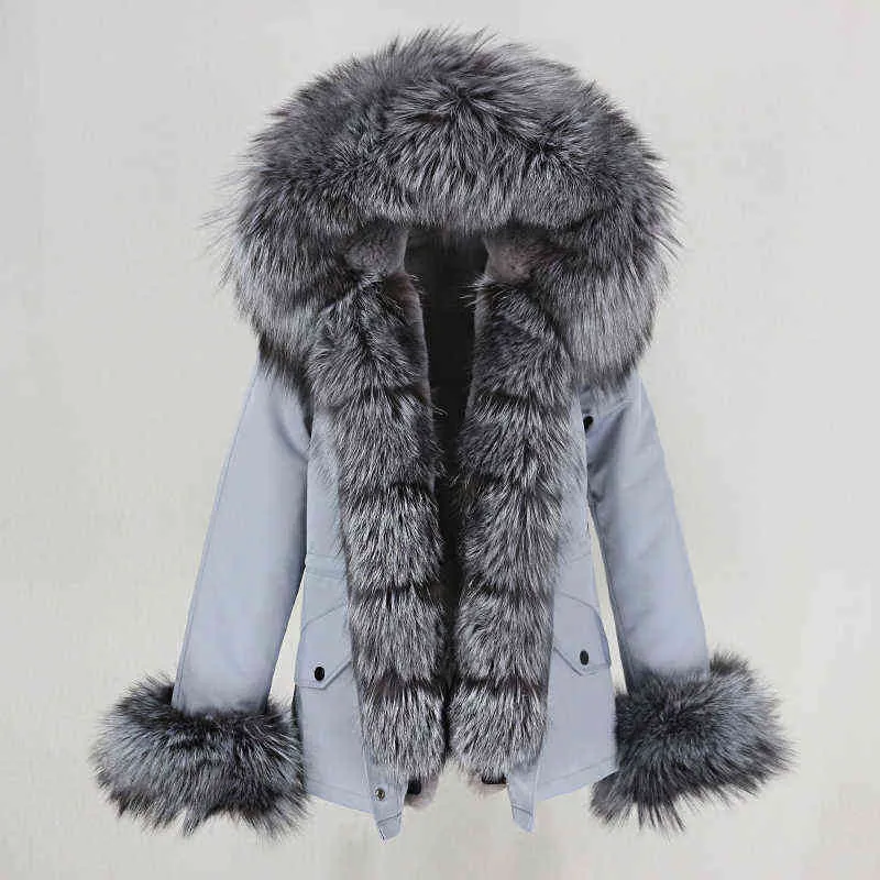 OFTBUY imperméable courte Parka veste d'hiver femmes réel manteau de fourrure col naturel capuche chaud Streetwear détachable 211110