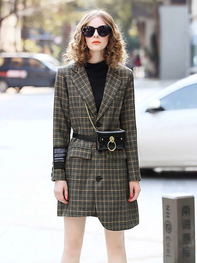 High Quality Fashion Runway Jackets and Coats Women Autumn Office Lady Notched Plaid Irregular Blazer Suit Casual Outerwear 210601